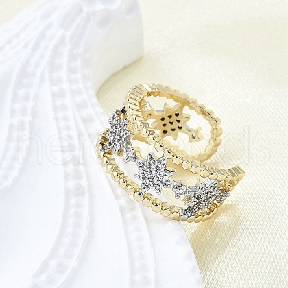 Brass Micro Pave Clear Cubic Zirconia Cuff Rings for Women RJEW-G347-11GP-1