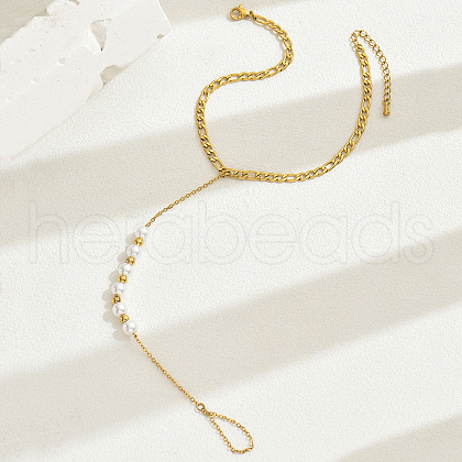 Stainless Steel & Round Plastic Imitation Pearl Toe Ring Anklets for Beach NV4533-1