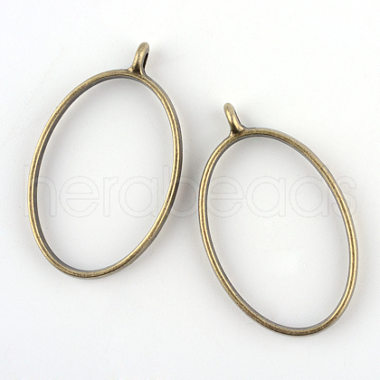 Rack Plating Alloy Oval Open Back Bezel Pendants X-PALLOY-S047-26F-FF-1