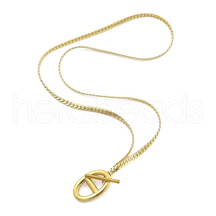 Ion Plating(IP) 304 Stainless Steel Oval Pig Nose Pendant Necklaces for Women NJEW-U016-05G-1