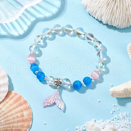 Synthetic Moonstone Beads Stretch Bracelets for Women BJEW-TA00600-1
