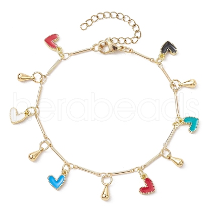 Brass Colorful Enamel Heart Link Chains Bracelet BJEW-TA00463-1