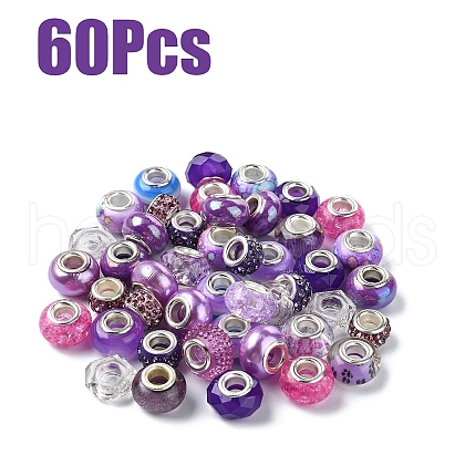 60Pcs 15 Styles Epoxy Resin & Polymer Clay Rhinestone European Beads RPDL-YW0001-15-1