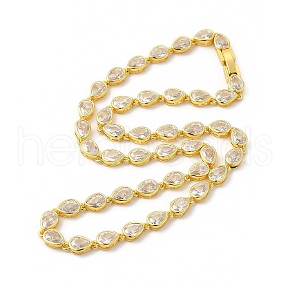 Clear Cubic Zirconia Teardrop Link Chain Necklace NJEW-E074-01G-1