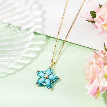 Handmade Glass Seed Beaded and Synthetic Imperial Jasper Dyed Beads Star Pendant Necklaces for Women NJEW-MZ00114-01-1