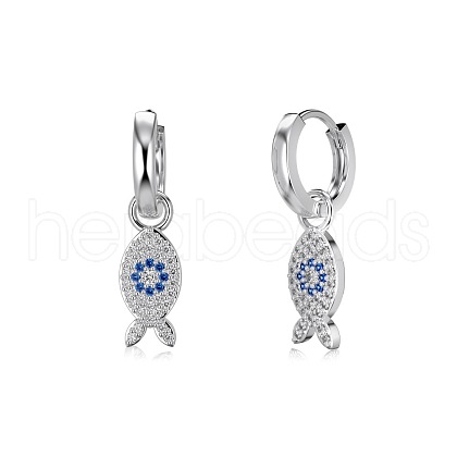 Fish 925 Sterling Silver Micro Pave Cubic Zirconia Leverback Earrings for Woman EJEW-Q384-03P-1
