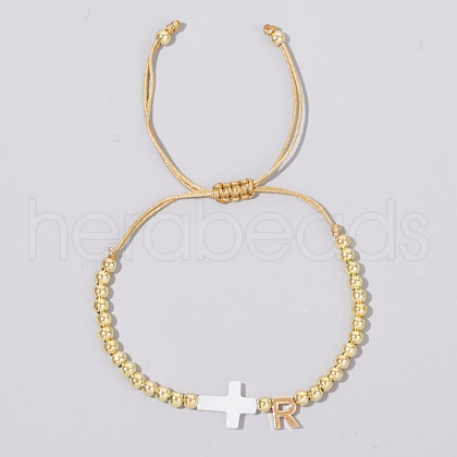 Brass Round Bead Braided Bead Bracelets VB3830-18-1