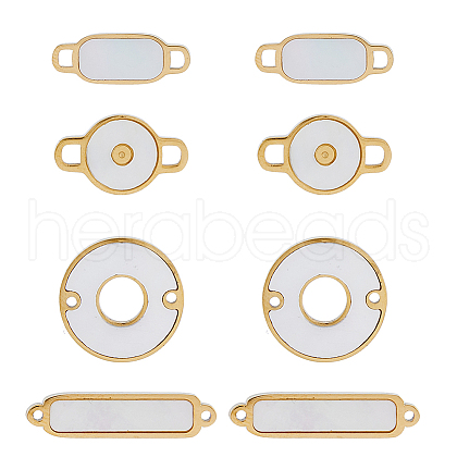 DICOSMETIC 8Pcs 4 Styles 304 Stainless Steel Connector Charms with Shell STAS-DC0014-58-1