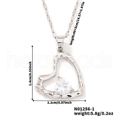 Brass Clear Cubic Zirconia Chic High-end Heart Pendant Necklaces for Women IV0715-1-1