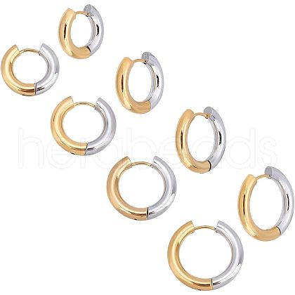 Unicraftale 4 Pairs 4 Size Two Tone 304 Stainless Steel Hinged Hoop Earrings for Women EJEW-UN0002-20-1