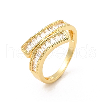 Clear Cubic Zirconia Rectangle Open Cuff Ring RJEW-I092-02G-1