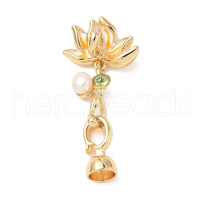 Brass Natural Pearl Enamel Fold Over Clasps KK-U059-31G-02-1