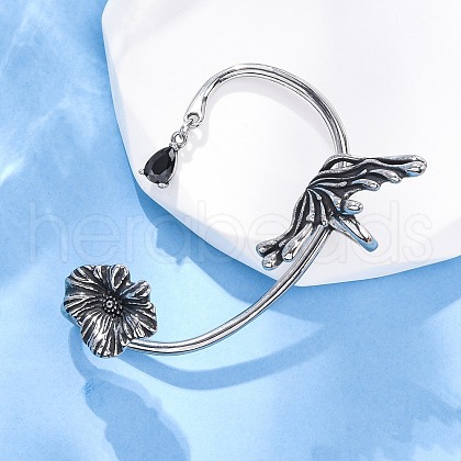316 Surgical Stainless Steel Black Cubic Zirconia Cuff Earrings EJEW-E300-27AS-01-1