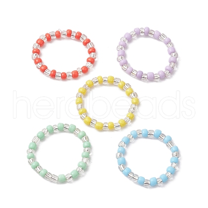 Glass Seed Beads Stretch Rings for Women RJEW-JR00690-1
