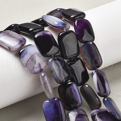 Natural Banded Agate Beads Strands G-K392-B11-13x18mm-1