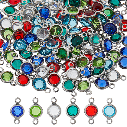 120Pcs 6 Colors 304 Stainless Steel with Glass Connector Charms STAS-HS0001-03-1