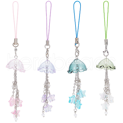 4Pcs Acrylic & Glass Mobile Straps HJEW-DR00060-1