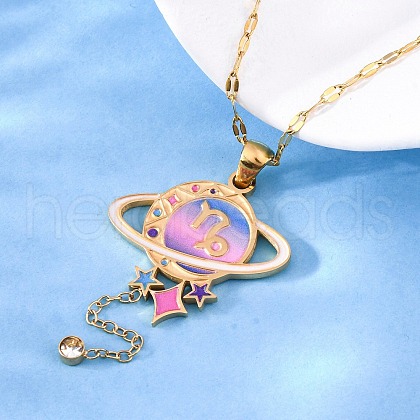304 Stainless Steel Hot Pearl Enamel Constellation Planet Pendant Necklaces NJEW-D310-01E-G-1