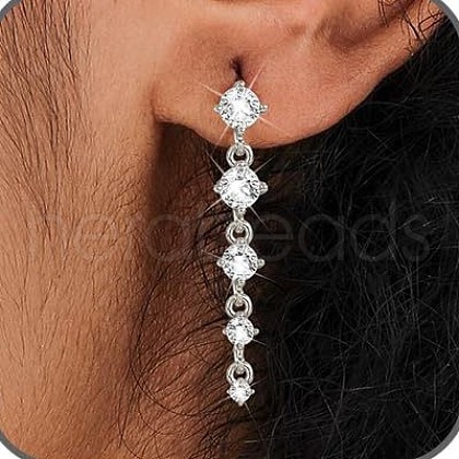 Flat Round Tassel Brass Micro Pave Clear Cubic Zirconia Stud Earrings FS-WG5D18E-02-1