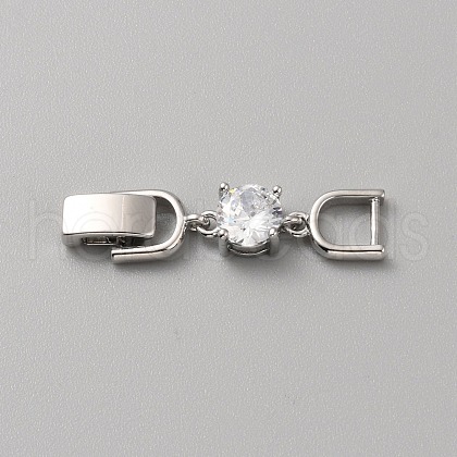 Extender Clasps Brass Cubic Zirconia Fold Over Extension Clasps Golden and Platinum Watch Band Extension Clasps  KK-WH20004-02A-P-1