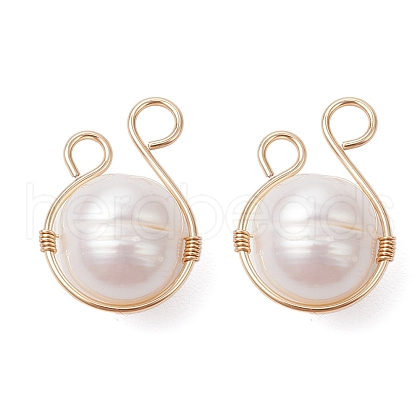 Natural Cultured Freshwater Pearl Copper Wire Wrapped Potato Pendants PALLOY-JF03608-01-1