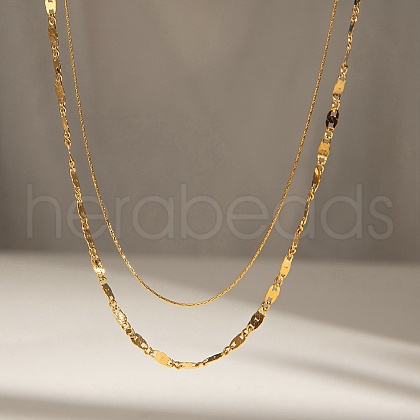 304 Stainless Steel Double Layer Chain Necklaces for Women NJEW-M098-01G-1
