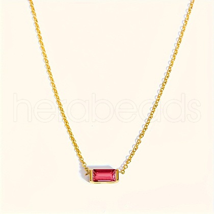 Birthstone Style Brass Cubic Zirconia Baguette Pendant Necklaces for Women FS-WGDF12C-07-1