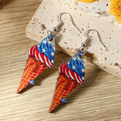American Independence Day Ice Cream Wood Dangle Earrings YF8853-2-1