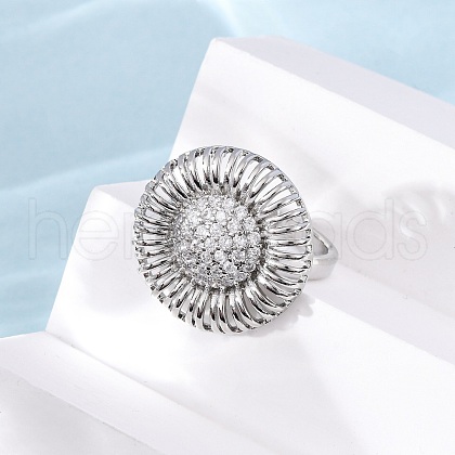 Brass Micro Pave Cubic Zirconia Cuff Rings RJEW-D323-03P-1