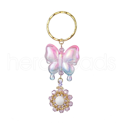 Butterfly Acrylic & Flower Glass Seed Beaded Keychain KEYC-MZ00007-03-1