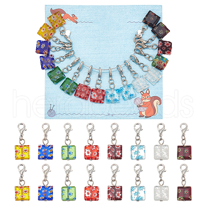 16Pcs Square Handmade Millefiori Glass Pendant Locking Stitch Markers HJEW-AB00654-1