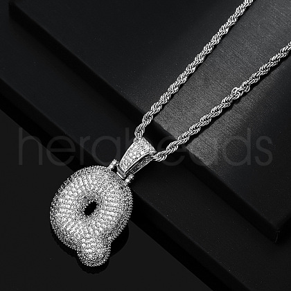 Brass Micro Pave Clear Cubic Zirconia Chunky Initial Pendant Necklaces WG24EA8-17-1