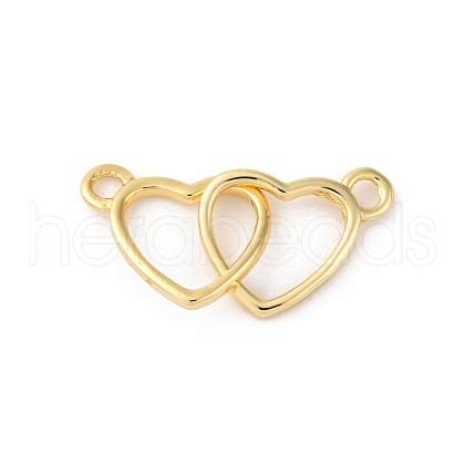 Brass Interlocking Heart Connector Charms KK-V016-10G-1