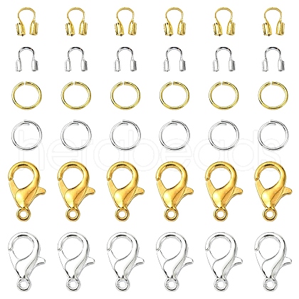 Zinc Alloy Lobster Claw Clasps with Brass Wire Guardian and Protectors with Iron Open Jump Rings DIY-YW0010-08-1