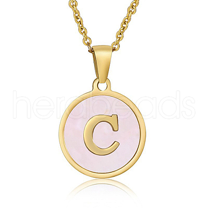 Natural Shell Initial Letter Pendant Necklace LE4192-5-1