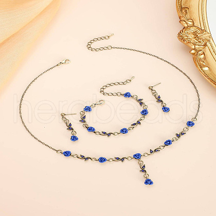 Rose Alloy & Acrylic Pendant Necklaces & Stud Dangle Earrings & Link Bracelets Sets FS-WG1B14F-03-1