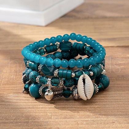 Bohemian Vacation Style Glass Beaded Stackable Stretch Bracelets Set for Women OG4119-1-1