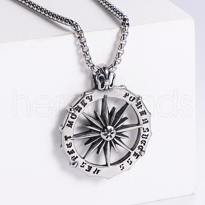 Fashionable Hip-hop Style Stainless Steel Sun Compass Pendant Necklaces Men's Jewelry QA6220-1-1