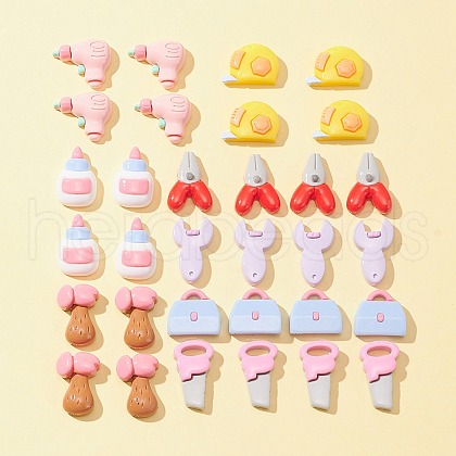 32Pcs 8 Styles Tool Theme Opaque Resin Cabochons CRES-FS0001-04-1