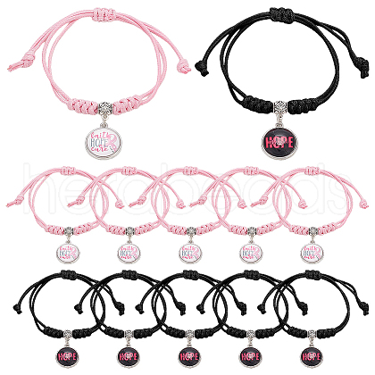  12Pcs 2 Colors Word HOPE Alloy Glass Charm Bracelets BJEW-NB0001-13-1