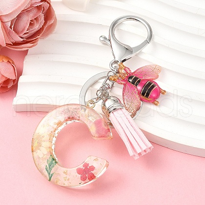 Resin & Acrylic & Faux Suede Tassel Keychain KEYC-YW00125-03-1