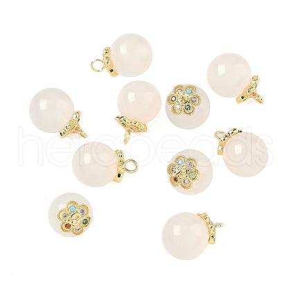 Natural White Chalcedony Round Charms G-P577-03G-1