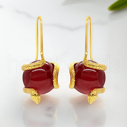Vintage S925 Sterling Silver Red Agate Snake Dangle Earrings YB9119-1