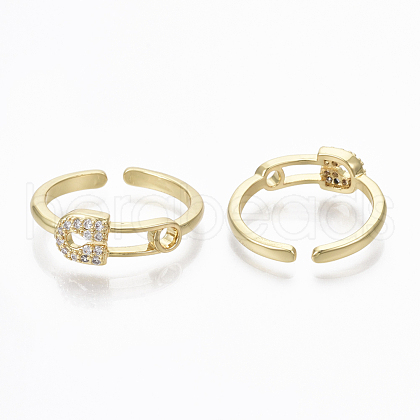 Brass Micro Pave Clear Cubic Zirconia Cuff Rings ZIRC-R019-050G-NF-1