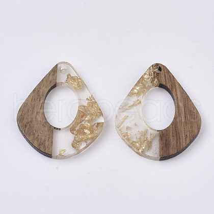 Transparent Resin & Walnut Wood Pendants RESI-S358-06-A01-1