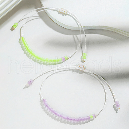 2Pcs Luminous & Frosted Resin Rondelle Seed Beaded Braided Bead Bracelets WG9F4E8-03-1