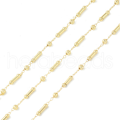 Brass Column & Round Beaded Link Chains CHC-P016-14G-01-1