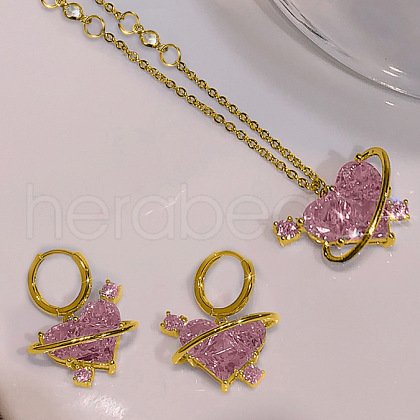 Heart Alloy Glass Pendant Necklace & Hoop Earring FS-WG91246-03-1