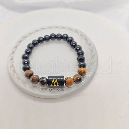 Natural Tiger Eye & Black Obsidian Round Beaded Stretch Braceletes WG32BD9-12-1