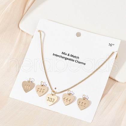 Brass Angel Number Pendant Necklaces & Alloy Pendants Sets SJEW-P005-01G-1